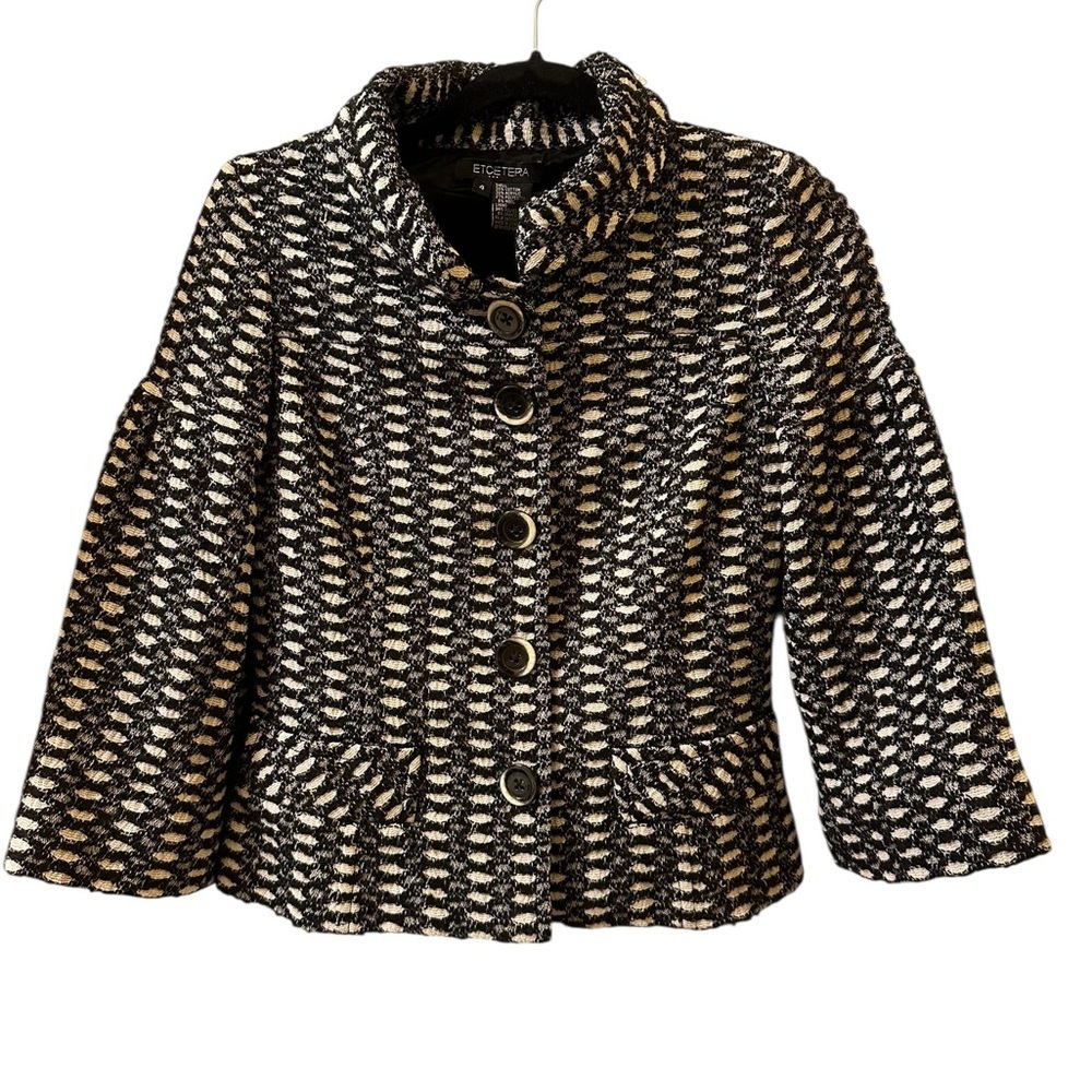 Etcetera Black and White Textured Button-Front Blazer